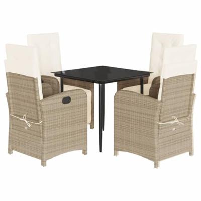 5-delige Tuinset met kussens poly rattan beige