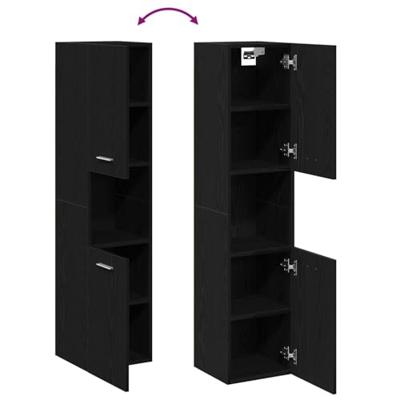 Badkamerkast Zwart Eiken 30 x 30 x 130 cm Bewerkt hout