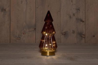 B.O.T. Tree Glass 10X23,5 cm Burgundy With Golden Base 10Led kerstverlichting Anna's Collection - Annas collection