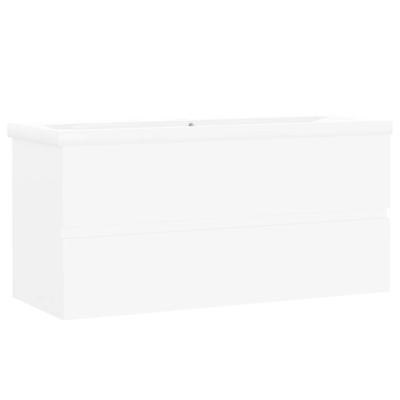 Wastafelkast met ingebouwde wastafel bewerkt hout wit