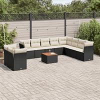 11-delige Loungeset met kussens poly rattan zwart - thumbnail