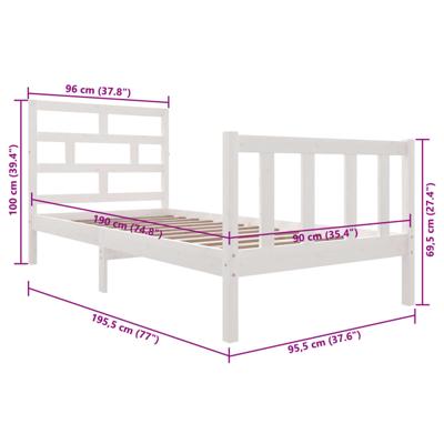 Bedframe massief grenenhout wit 90x190 cm