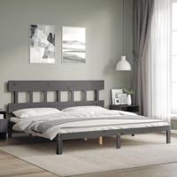 Bedframe met hoofdbord massief hout grijs 200x200 cm - thumbnail