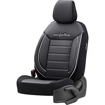 Universele Leder/Stoffen Stoelhoezenset 'Comfortline' Zwart/Grijs + Witte rand - 11-delig OTCMF214