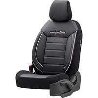 Universele Leder/Stoffen Stoelhoezenset 'Comfortline' Zwart/Grijs + Witte rand - 11-delig OTCMF214 - thumbnail