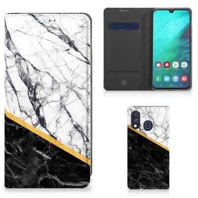 Samsung Galaxy A40 | Standcase | Marmer Wit Zwart - Origineel Cadeau Man