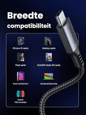 UGREEN USB C-kabel PD 3.0 60W USB C naar USB C oplaadkabel PPS snellaadkabel USB C compatibel met iPhone 15 Galaxy S24 S23 S22 A55 A35 A15, 2024 iPad Pro/Air, Pixel 8a, gameconsoles enz. (1M) UGREEN USB C-kabel PD 3.0 60W USB C naar USB C oplaadkabel PPS snellaadkabel USB C compatibel met iPhone 15 Galaxy S24 S23 S22 A55 A35 A15, 2024 iPad Pro/Air, Pixel 8a, gameconsoles enz. (1M)
