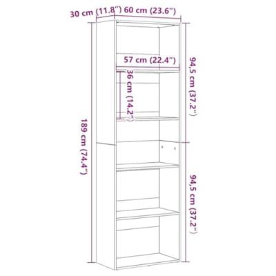 Boekenkast 60x30x189 cm spaanplaat zwart eikenkleurig