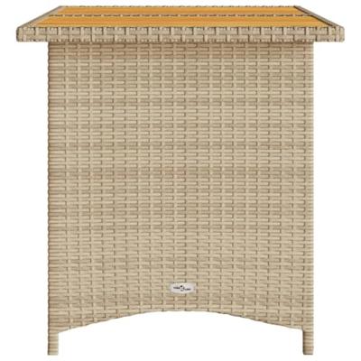Tuintafel met houten blad 110x68x70 cm poly rattan beige - thumbnail