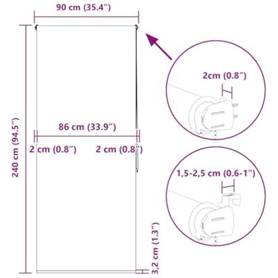 Doucherolgordijn 90x240 cm stofbreedte 86 cm