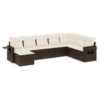 8-delige Loungeset met kussens poly rattan bruin - thumbnail