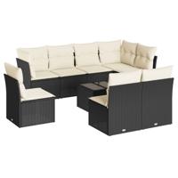 8-delige Loungeset met kussens poly rattan zwart - thumbnail