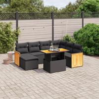 8-delige Loungeset met kussens poly rattan zwart - thumbnail