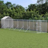 Hondenkennel met dak 2x14x2,5 m gegalvaniseerd staal zilver - thumbnail