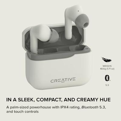 CREATIVE Zen Air Plus Lichte, echte draadloze in-ear met Bluetooth LE-audio, hybride actieve ruisonderdrukking, omgevingsmodus, tot 32 uur totale speeltijd, 6 microfoons