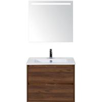 Porto Badmeubelset 70 cm - Walnoot - Keramische Wastafel Wit Slim met Sence Spiegel - thumbnail