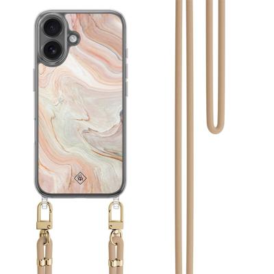 iPhone 17 hoesje met beige koord - Marmer waves