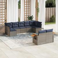 9-delige Loungeset met kussens poly rattan grijs - thumbnail