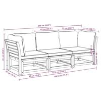 3-delige Loungeset met kussens massief acaciahout - thumbnail
