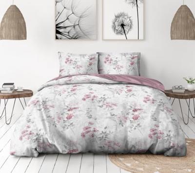 Dekbedovertrekset 140x200 cm HOME LINGE PASSION POMPADOUR: Dekbedovertrek + 1 kussensloop - 100% Katoen 57 Draden - Wit/roze