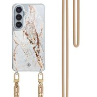 Samsung Galaxy S26 hoesje met beige koord - Marmer goud - thumbnail