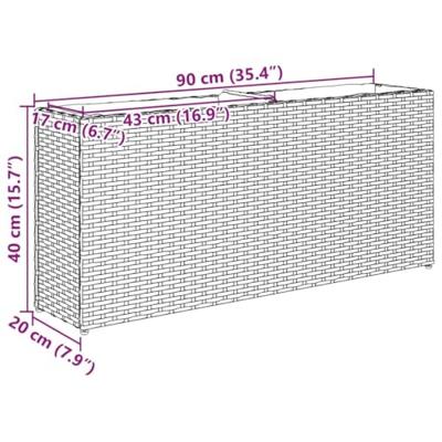 Plantenbakken met 2 potten 2 st 90x20x40 cm poly rattan grijs
