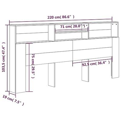 Hoofdbordkast 220x19x103,5 cm betongrijs