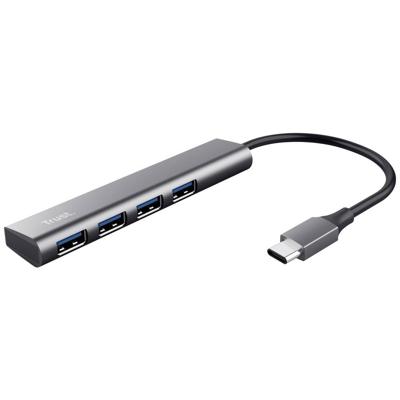 Trust Halyx-4-port 24948 USB-hub 4 poorten USB-A USB 3.2 Gen1 5 GBit/s Met USB-C stekker Donkergrijs