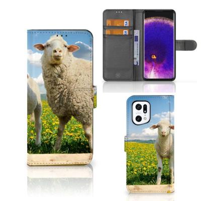 OPPO Find X5 Pro | Telefoonhoesje | Met pasjeshouder | Schaap en Lammetje OPPO Find X5 Pro | Telefoonhoesje | Met pasjeshouder | Schaap en Lammetje