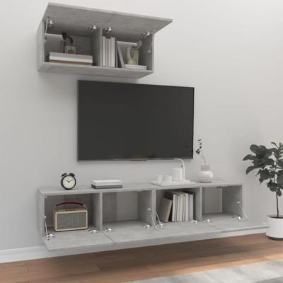 3-delige Tv-meubelset bewerkt hout betongrijs - thumbnail