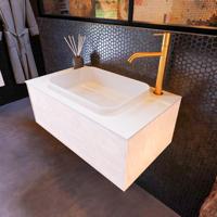 Badkamermeubelset Mondiaz Erin 80 cm met 1 Lade met RIDGE Wastafel Midden Talc met 1 kraangat Greeploos Mat Underlayment - thumbnail