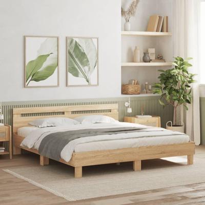 Bedframe met hoofdeinde en LED sonoma eikenkleurig 160x200 cm