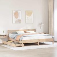 vidaXL Bedframe met hoofdbord massief grenenhout 180x200 cm, bed, bed ombouw, twijfelaar bed, bedbodem, slaapkamermeubel, 2 persoonsbed - thumbnail