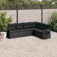 6-delige Loungeset met kussens poly rattan zwart - thumbnail