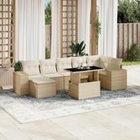 8-delige Loungeset met kussens poly rattan beige - thumbnail