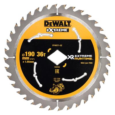 DeWALT Cirkelzaagblad voor Hout | Extreme Runtime | Ø 190mm Asgat Ruit 36T - DT40271-QZ DeWALT Cirkelzaagblad voor Hout | Extreme Runtime | Ø 190mm Asgat Ruit 36T - DT40271-QZ
