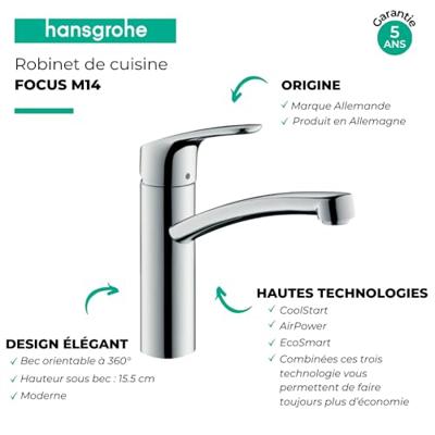 Hansgrohe Focus 1 gats keukenkraan EcoSmart met draaibare uitloop chroom 31816000 Hansgrohe Focus 1 gats keukenkraan EcoSmart met draaibare uitloop chroom 31816000