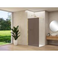 Van Rijn Products ST01 vaste wand - 98x200cm - brons rookglas - - dikte 8mm - stabilisatiestang - muurprofiel - Messing Geborsteld ST01500100BRSBM - thumbnail