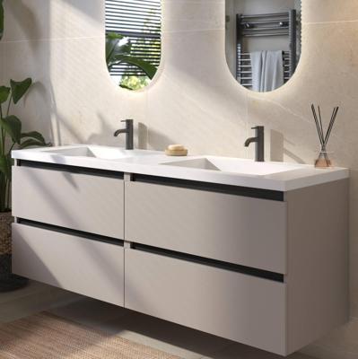 Saqu Gaia badmeubel incl. dubbele glans witte wastafel 160x52x64cm mat greige - zwarte greeplijst