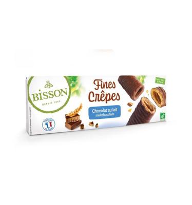 Bisson Krokante wafelrolletjes met melkchocolade bio 90 Gram