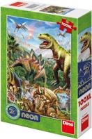 DinoToys Dino neon dinosaurus puzzel - 100 xl stukjes - thumbnail