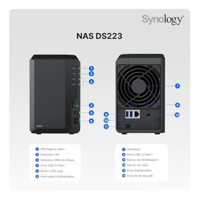 Synology diskstation ds223 nas (zwart, 1x 1gbe lan, 3x usb 3.2 gen 1)