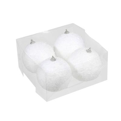 4x Kunststof kerstballen met sneeuw effect wit 10 cm - Kerstbal 4x Kunststof kerstballen met sneeuw effect wit 10 cm - Kerstbal