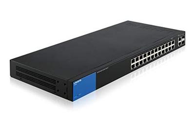 Linksys Lgs326-Eu Beheerde Gigabit Smart-Switch Met 2 Gigabit- En Sfp-Poorten Voor Bedrijven, 26 Poorts, Zwart/Blauw