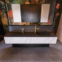 Badkamermeubelset Mondiaz Erin 200 cm met 2 Lades met RIDGE Wastafel Rechts Urban met 1 kraangat Greeploos Mat Carrara - thumbnail