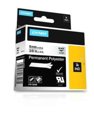 Labeltape DYMO IND RHINO S0718160 Polyester Tapekleur: Transparant Tekstkleur:Zwart 9 mm 5.5 m