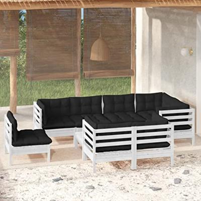 9-delige Loungeset met kussens massief grenenhout wit