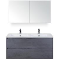 Porto Badmeubelset 120 cm - 2 Laden Beton Antraciet - Keramische Wastafel Wit Slim met Spiegelkast - thumbnail