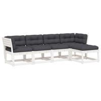 5-delige Loungeset met kussens massief grenenhout wit - thumbnail