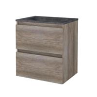 Badmeubelset BWS Salt 60x46cm Greeploos 2 Lades Met Wastafel Hardsteen Scotch Oak - thumbnail